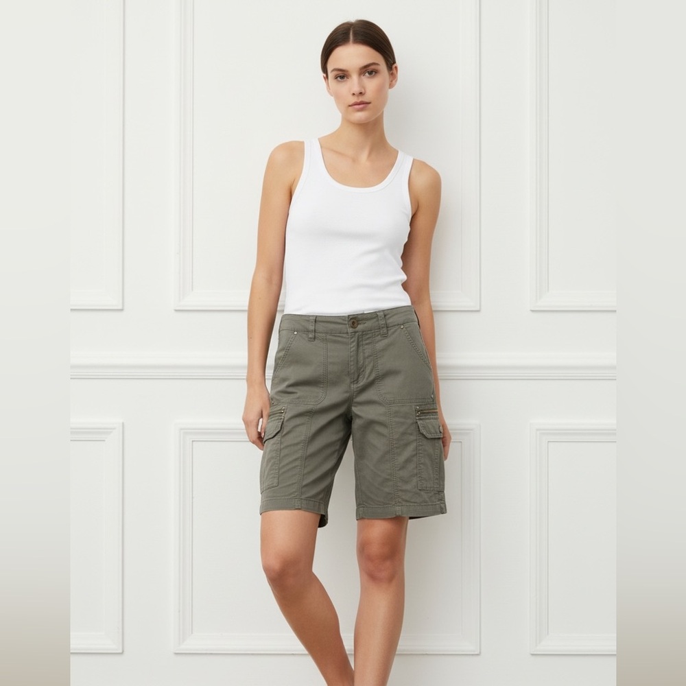 Apt. 9 Olive Khaki Cargo Shorts Size 14 Utility Pockets Casual Summer